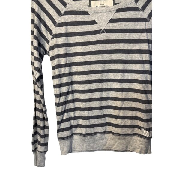 VTG Abercrombie & Fitch XS Gray Long Sleeve Striped Raglan Sweatshirt Y2K Casual - Picture 3 of 7